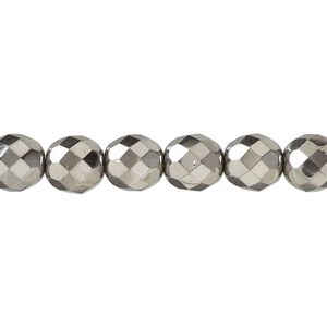 Fire-polished glass 1pkg1, faceted round bead 1/2 mass clear metallic grey 8mm
