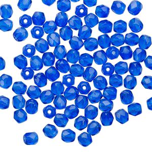 Bead 1pkg1 Czech fire-polished glass, 4mm faceted round, 1 mass transparent cobalt blue