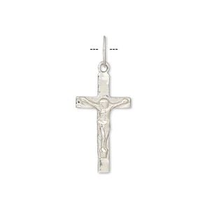 Drop, sterling silver, 24x12mm crucifix. Sold per pkg of 2.