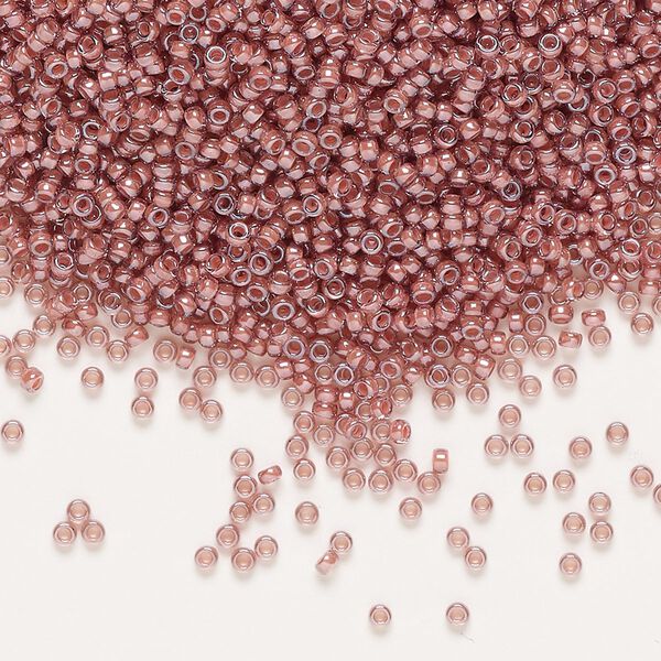 Seed bead, Miyuki, glass, pkg/35g, #15 rocaille, translucent pink-lined luster berry (RR-364). image number 0