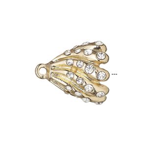 Cord end glue-in 1pkg2 "pewter", 18x17.5mm swirl cone / 10mm inside diameter, gold-finished / glass rhinestone clear