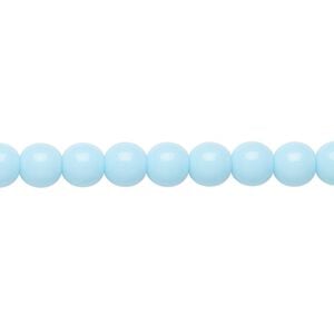Bead, Preciosa Czech glass druk, pkg/15-1/2 to 16 inches, opaque light turquoise blue, 6mm round.