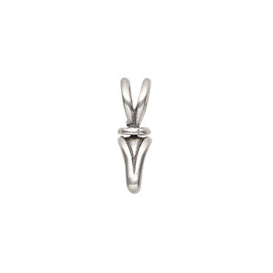 Bail, JBB Findings, ice-pick, antique silver-plated pewter (tin-based alloy), 19x5mm double-sided shield with lines and swivel, 6mm grip length. Sold individually.