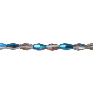 Bead, glass, crystal Bermuda blue, 6.5x3.5mm long bicone. Sold per 15-1/2 to 16-inch strand.