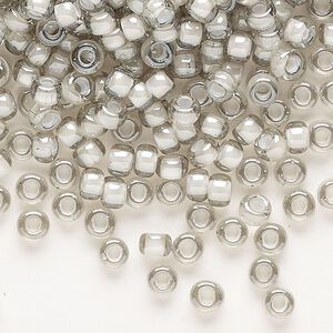 Seed bead, Miyuki, glass, pkg/250g, #6 rocaille, translucent moonstone-lined luster crystal clear (RR-2268).