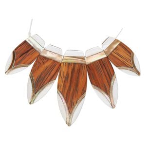 Focal, multi-shell / wood / aluminum / resin (assembled), brown, 33x15mm-50x19mm graduated single-sided shield. Sold per 5-piece set.