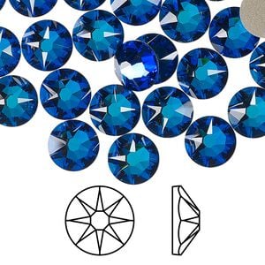 Flat back 12pk crystal Bermuda blue foil back, Crystal Passions&reg; 8.412-8.672mm rose round SS40 2088