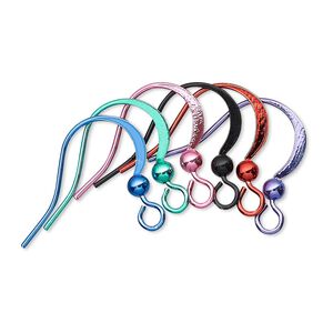 Ear wire fishhook assortment 1pkg12 stainless steel / brass, 19mm flat / 3mm ball / open loop, 21 gauge electro-coated assorted colors 6 pair