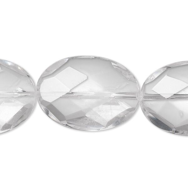 Quartz crystal 1pkg1, faceted oval bead natural 8 inch 25x18mm image number 0