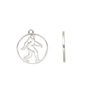 Charm Amoracast&reg; 1pkg1 sterling silver, 15mm 2-sided open Bigfoot / Sasquatch round
