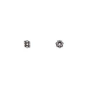 Bead 1pkg40 sterling silver, 4x3mm rondelle / beaded, antiqued