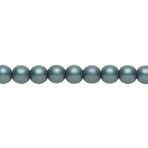 Bead, Czech glass druk, opaque satin dark green, 6mm round. Sold per 15-1/2" to 16" strand.