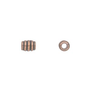 Bead 1pkg50 copper-plated "pewter", 7x5mm barrel, antique