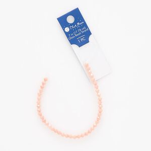 Bead, glass, opaque peach, 4mm faceted bicone with 0.6mm hole. Sold per 7-inch strand.
