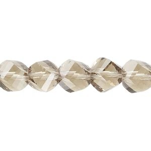 Bead, glass, translucent black diamond, 9-10mm faceted helix. Sold per 7-inch strand, approximately 15 beads.