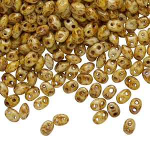 Bead, Preciosa Twin&trade;, Pressed Twin, Czech pressed glass, opaque cream travertine, 5x2.5mm oval with 2 holes. Sold per 50-gram pkg.