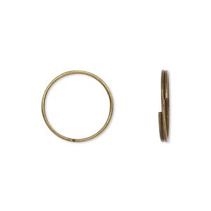 Split ring 1pkg100 brass-plated, 15mm round, 13.6mm inside diameter / steel / antique
