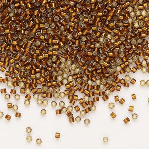 Seed bead, Delica&reg;, glass, pkg/7.5g, #11 round, opaque silver-lined glazed dark honey (DB-1682).