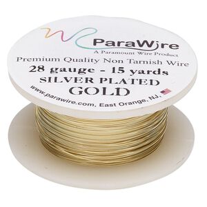 Wire, ParaWire&trade;, gold-finished and silver-plated copper, round, 28 gauge. Sold per 15-yard spool.
