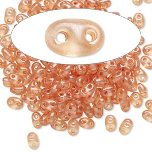 Seed bead, Preciosa Twin&trade; Czech glass, pkg/10g, 5x2.5mm oval, translucent brown terra pearl clear, (08318).