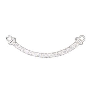 Focal, sterling silver and cubic zirconia, clear, 35.5x9mm single-sided curved rectangle with 2 loops. Sold individually.