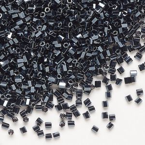 Seed bead, Miyuki, glass, pkg/7.5g, #11 2-cut hex, opaque metallic black, (HEX-611).