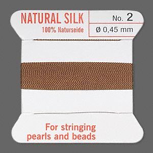 Thread, Griffin, silk, brown, size #2. Sold per 2-meter card (approximately 78 inches).
