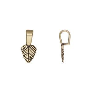 Bail, JBB Findings, glue-on, antiqued brass, 16x7.5mm with 8.5x7.5mm leaf flat base. Sold per pkg of 2.
