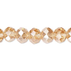 Bead 1pk 48 facets transparent light pink light citrine, Celestial Crystal&reg; 10x8mm rondelle 15.5-16 inch