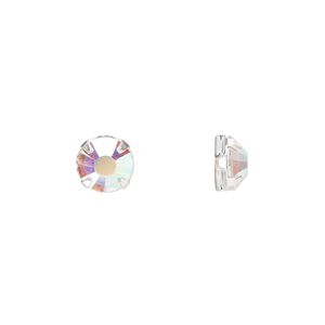 Bead 12pk rose montees crystal AB silver plate, Preciosa Czech crystal 6.32-6.5mm round SS30
