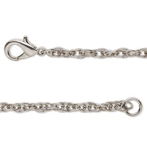 Chain 1pkg1 rope, 4mm double / lobster claw clasp, antique silver-finished steel 36 inch