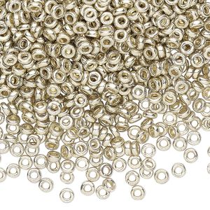 Seed bead, Miyuki, glass, pkg/10g, 3x1.3mm spacer rondelle, opaque brass-plated, (SPR3-4201).