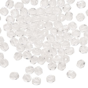 Bead, Czech fire-polished glass 1pkg1200, transparent clear, 4mm faceted round.
