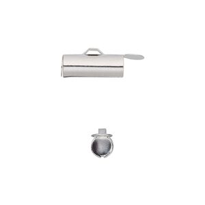 End bar 1pkg10 silver-finished, 14x5mm round tube / fold-in ends / 4mm inside diameter, brass