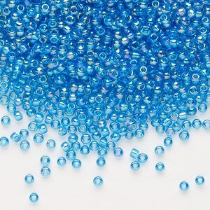 Seed bead, Dyna-Mites&trade;, glass, pkg/40g, #11 round, translucent rainbow teal blue, (15R 11/0 RR).