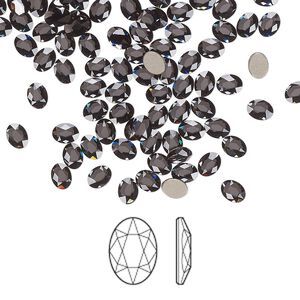 Flat back 12pk graphite foil back, Crystal Passions&reg; 4x3mm oval 2603