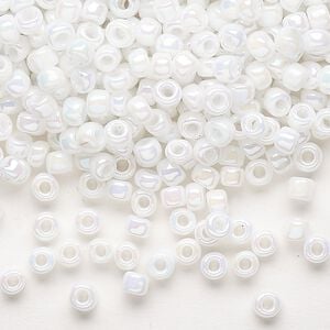 Seed bead, Dyna-Mites&trade;, glass, opaque rainbow white, #6 round. Sold per 1/2 kilogram pkg.