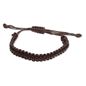 Bracelet, leather (dyed), brown, 9mm wide braided, adjustable from 5-8 inches with macram&eacute; knot closure. Sold individually.