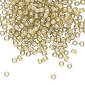 Seed bead, TOHO BEADS&reg;, glass, pkg/7.5g, #8 round, opaque orange cr&egrave;me-lined black diamond (TR-08-369).