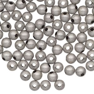 Bead 1pkg100 silver-finished, 5mm round, brass antique