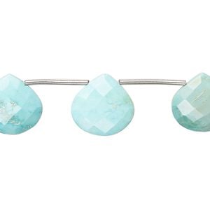 Imperial crown turquoise 1pkg10, hand-cut top-drilled faceted puffed teardrop bead natural 12-14mm