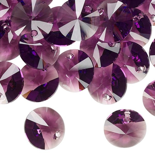 Drop 144pk amethyst, Swarovski&reg; 12mm pendant mini disk 6428 image number 1