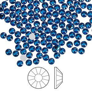 Flat back 144pk Capri blue foil back, Preciosa Viva 12&reg; Czech crystal rhinestone 3-3.2mm chaton rose round SS12