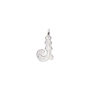 Charm, sterling silver, 10x8mm fancy block alphabet letter "J." Sold individually.