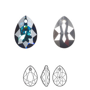 Drop 2pk crystal Bermuda blue P, Crystal Passions&reg; 16x11mm pendant pear cut 6433