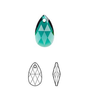 Drop 2pk emerald, Crystal Passions&reg; 16x9mm pendant pear 6106