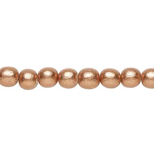 Bead 1pkg1, Taiwanese cheesewood (coated), painted metallic copper, 5-6mm round, 15-1/2 to 16 inches.