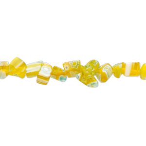 Bead, millefiori glass, translucent golden yellow and multicolored, small chip. Sold per 34-inch strand.