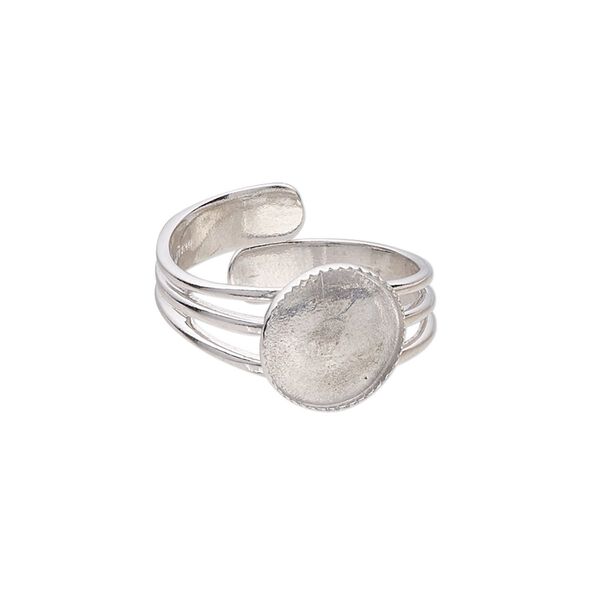 Ring, Almost Instant Jewelry&reg;, sterling silver, 11mm wide with 10mm round glue-in setting, adjustable from size 7 to 9. Sold individually. image number 0