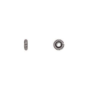 Bead 1pkg10 sterling silver, 5x2mm spiral rondelle, antiqued